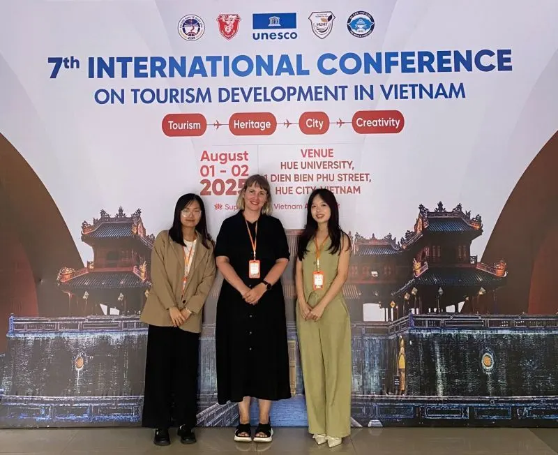 Dr Maren Viol (centre) with BUV students Nguyen Thi Lieu and Bui Yen Ngoc at the 7th International Conference on Tourism Development in Vietnam