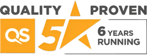 QS Quality mark logo with “Quality Proven” and “6 Years Running” text in orange and gray.