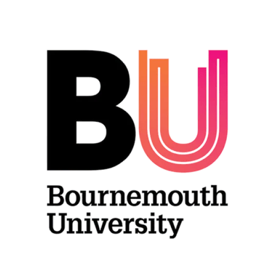 Bournemouth University logo featuring a black “B” and a coral-to-pink “U,” with the university name below.