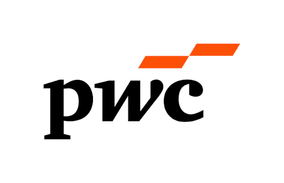 PwC (PricewaterhouseCoopers) logo in black with orange geometric bars