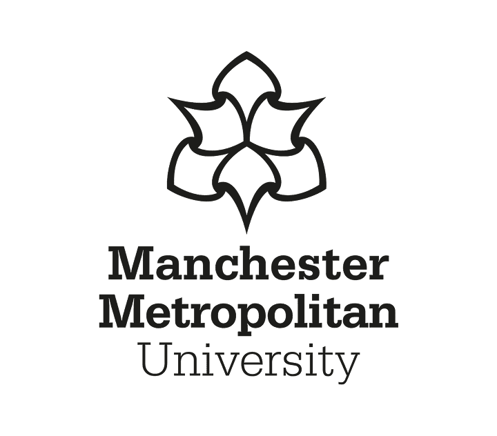 Manchester Metropolitan University logo with stylized flower emblem and university name text