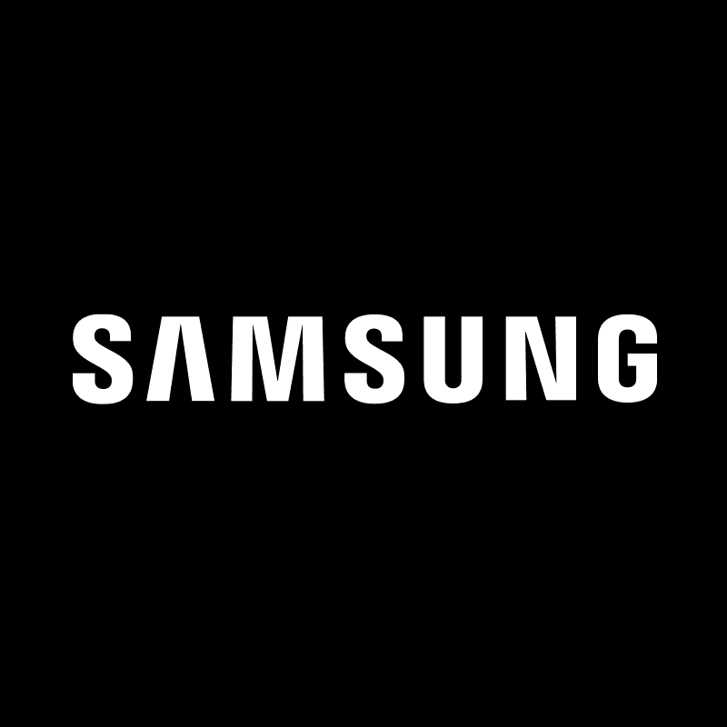 Alt text: **Samsung logo with the word “SAMSUNG” in white on a black background**