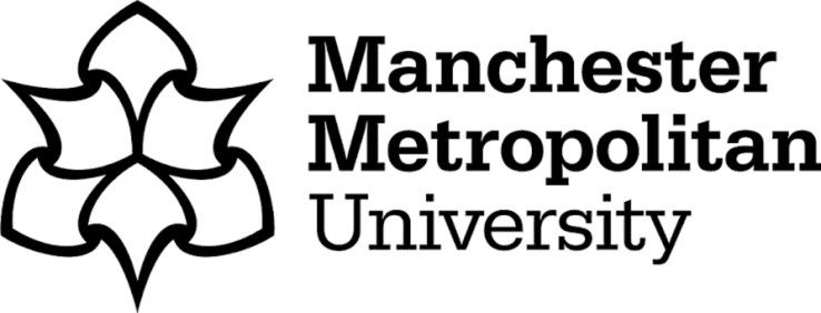 Manchester Metropolitan University logo with an abstract geometric emblem and the university name.