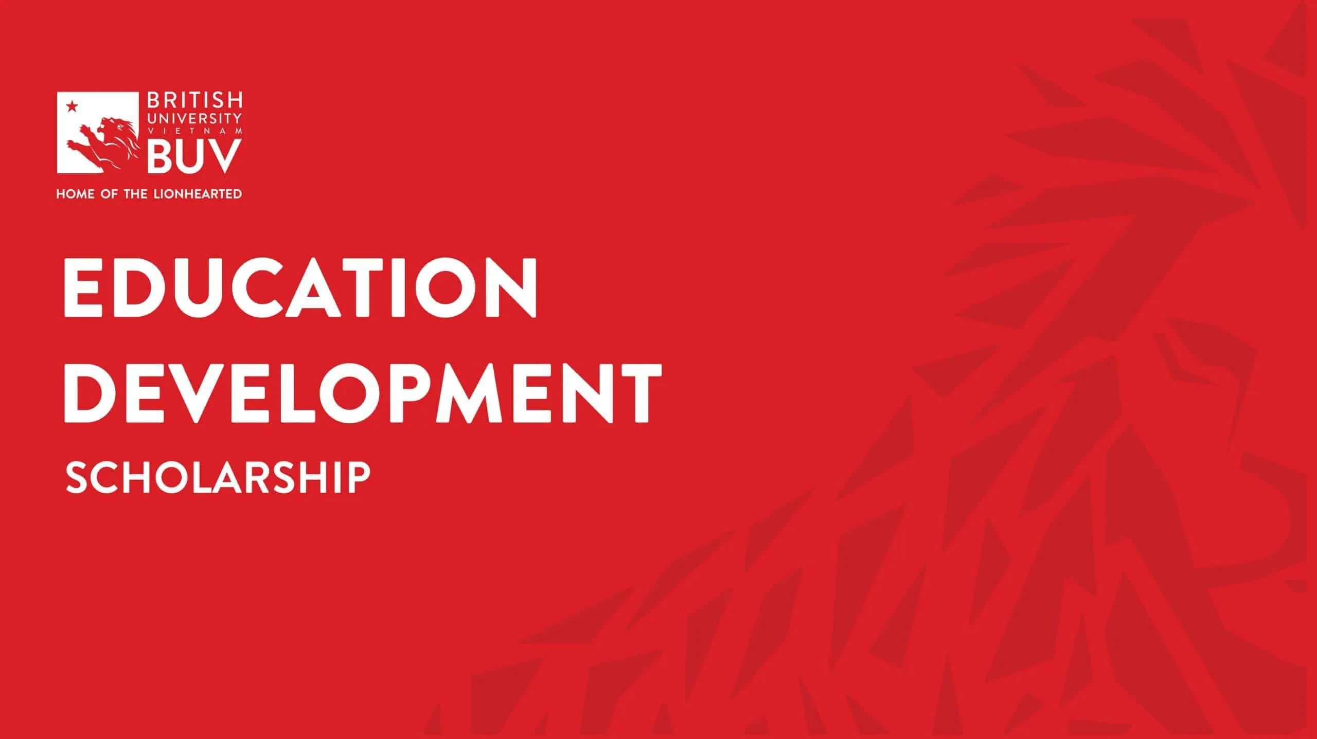 BUV Education Development Scholarship promotional banner with British University Vietnam logo on a red background