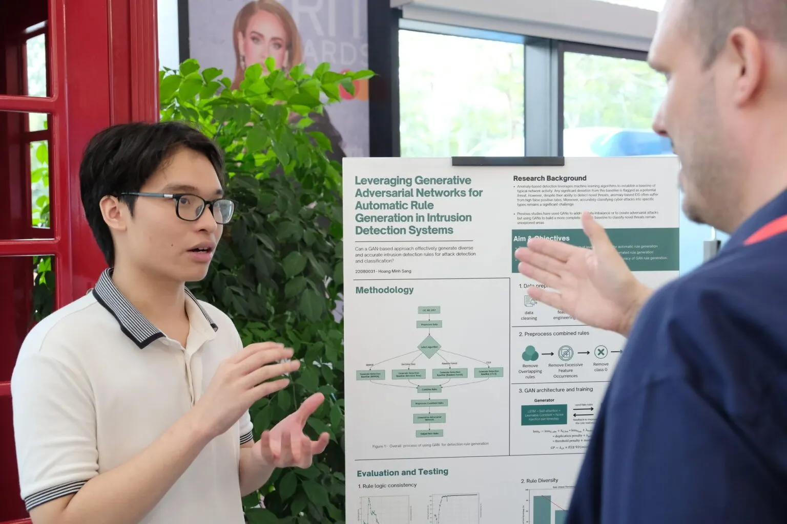 BUV student presents an AI research poster on generative adversarial networks for intrusion detection systems