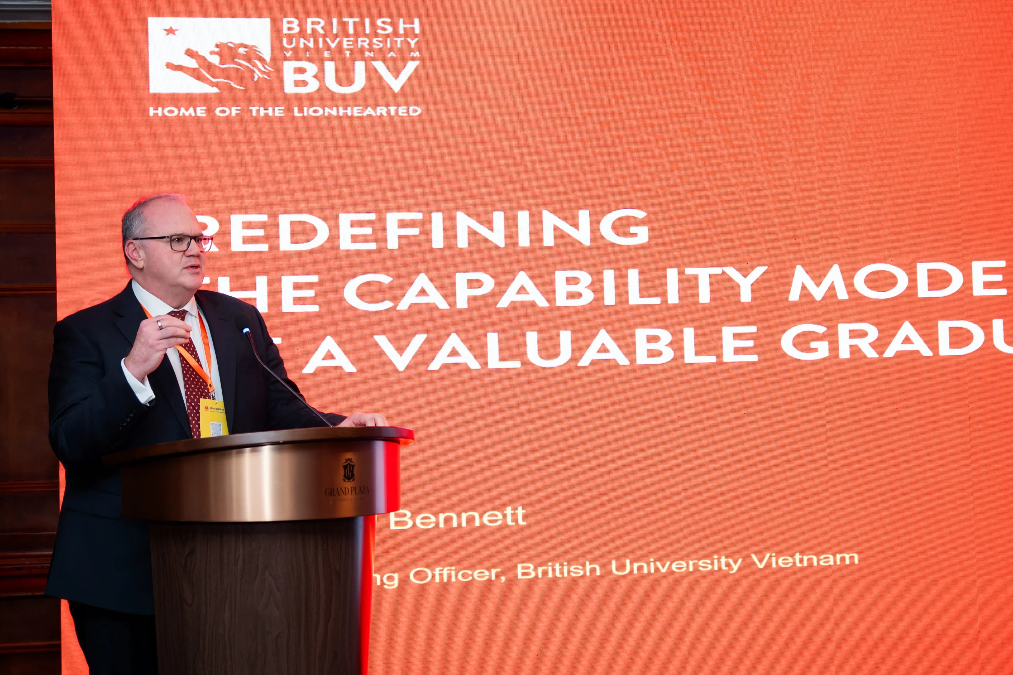 BUV speaker Chris Bennett presents on redefining graduate capabilities at a British University Vietnam event.