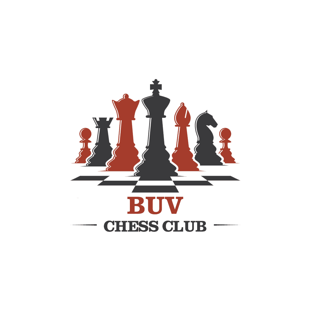 BUV Chess Club logo with red and black chess pieces on a board and “BUV Chess Club” text