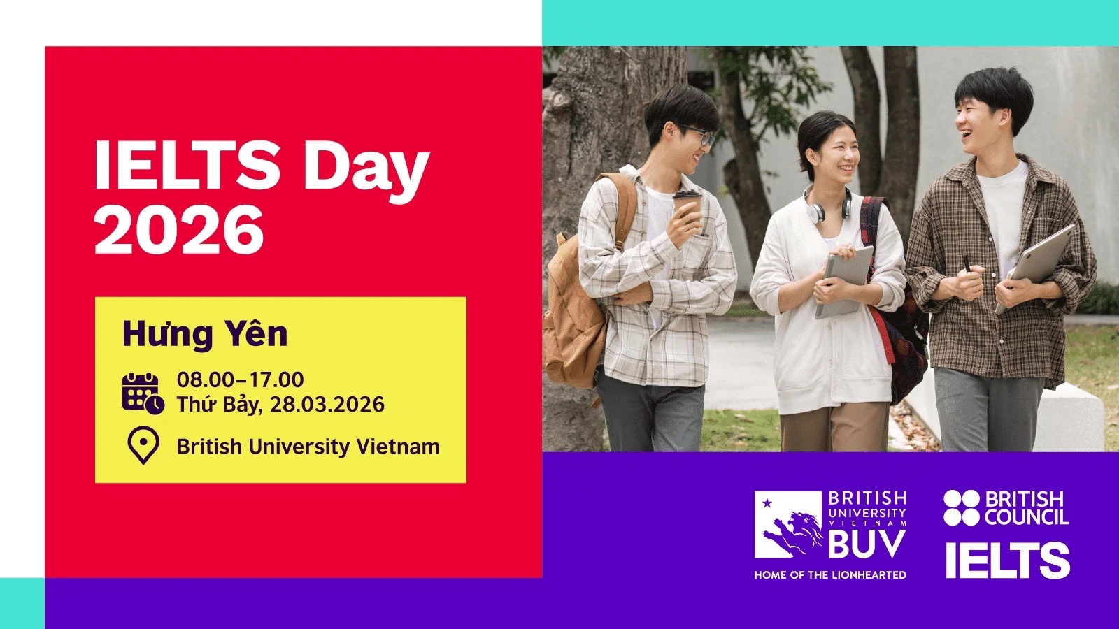 IELTS Day 2026 tại BUV Hưng Yên, ngày 28/03/2026, cùng British University Vietnam và British Council IELTS