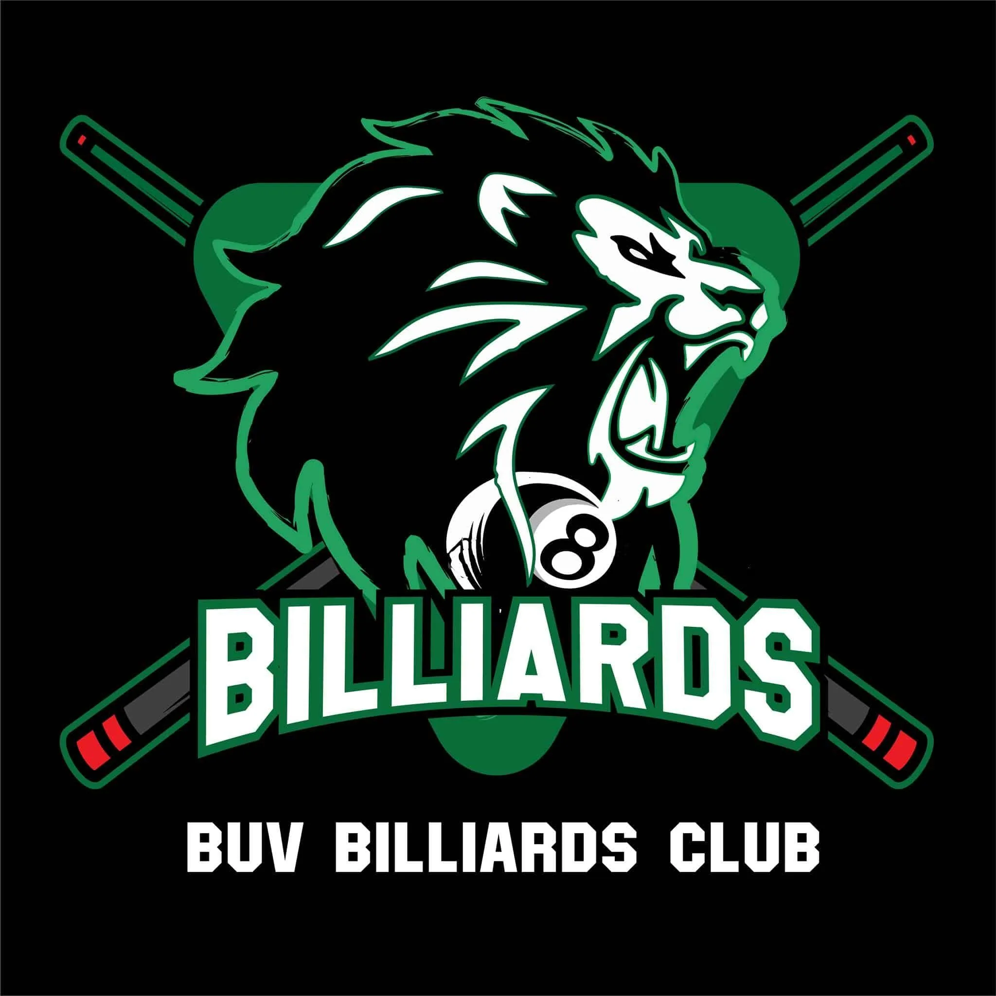 British University Vietnam BUV Billiards Club logo with a roaring lion, crossed cues and eight ball