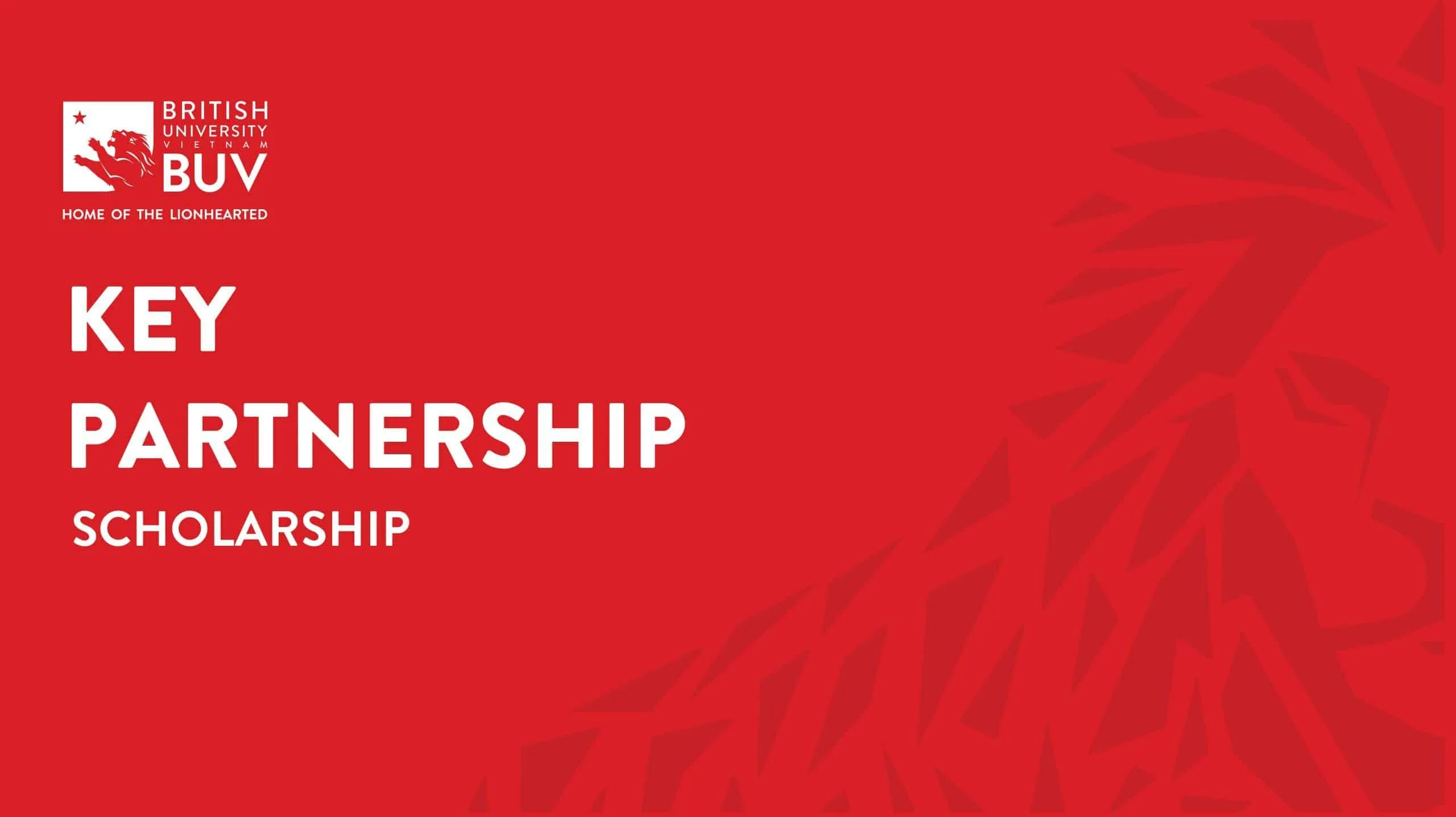 BUV Key Partnership Scholarship announcement with British University Vietnam logo on red background