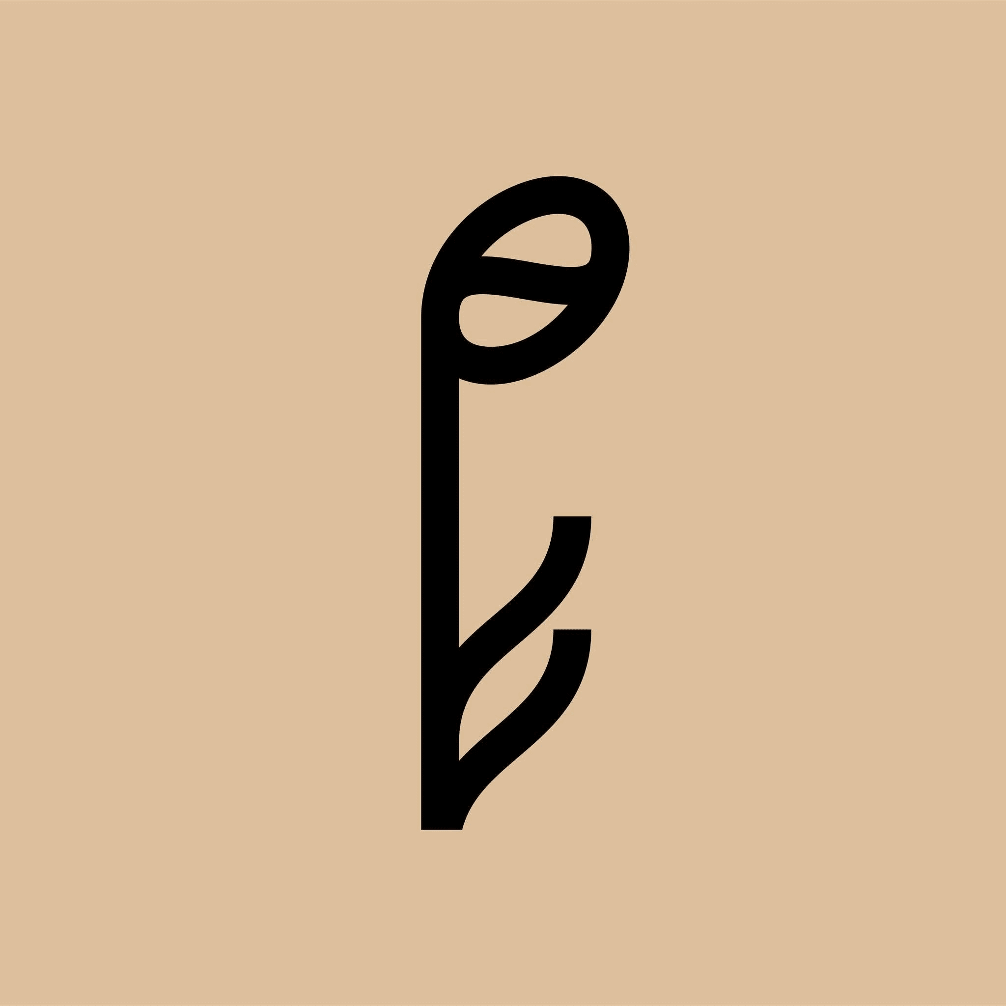 Logo Phê La màu đen cách điệu hình nhành trà trên nền be