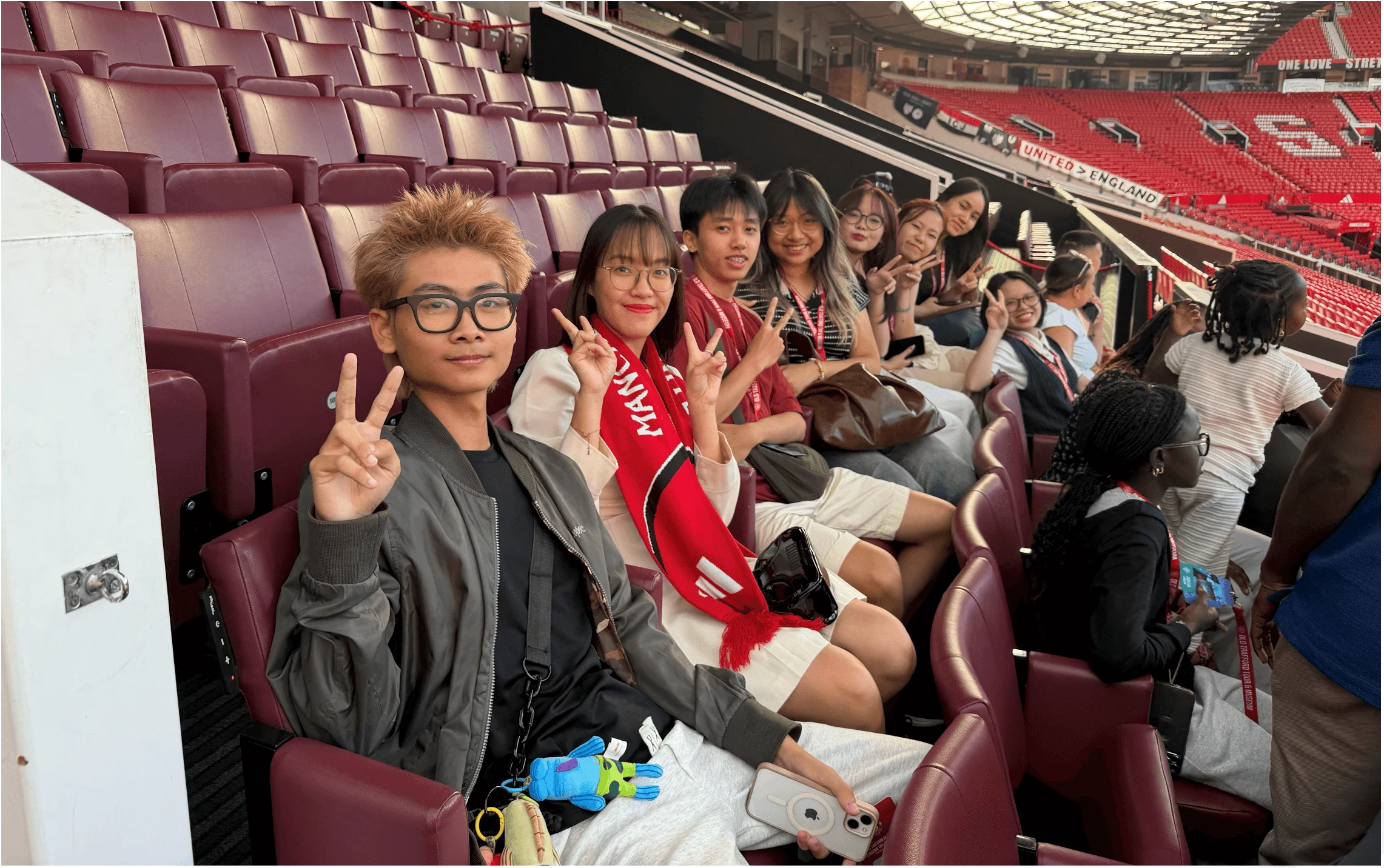 BUV students enjoying an international experience programme at Manchester United’s Old Trafford stadium