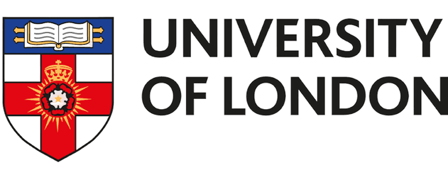 University of London logo with red cross crest and open book emblem, partner university of BUV