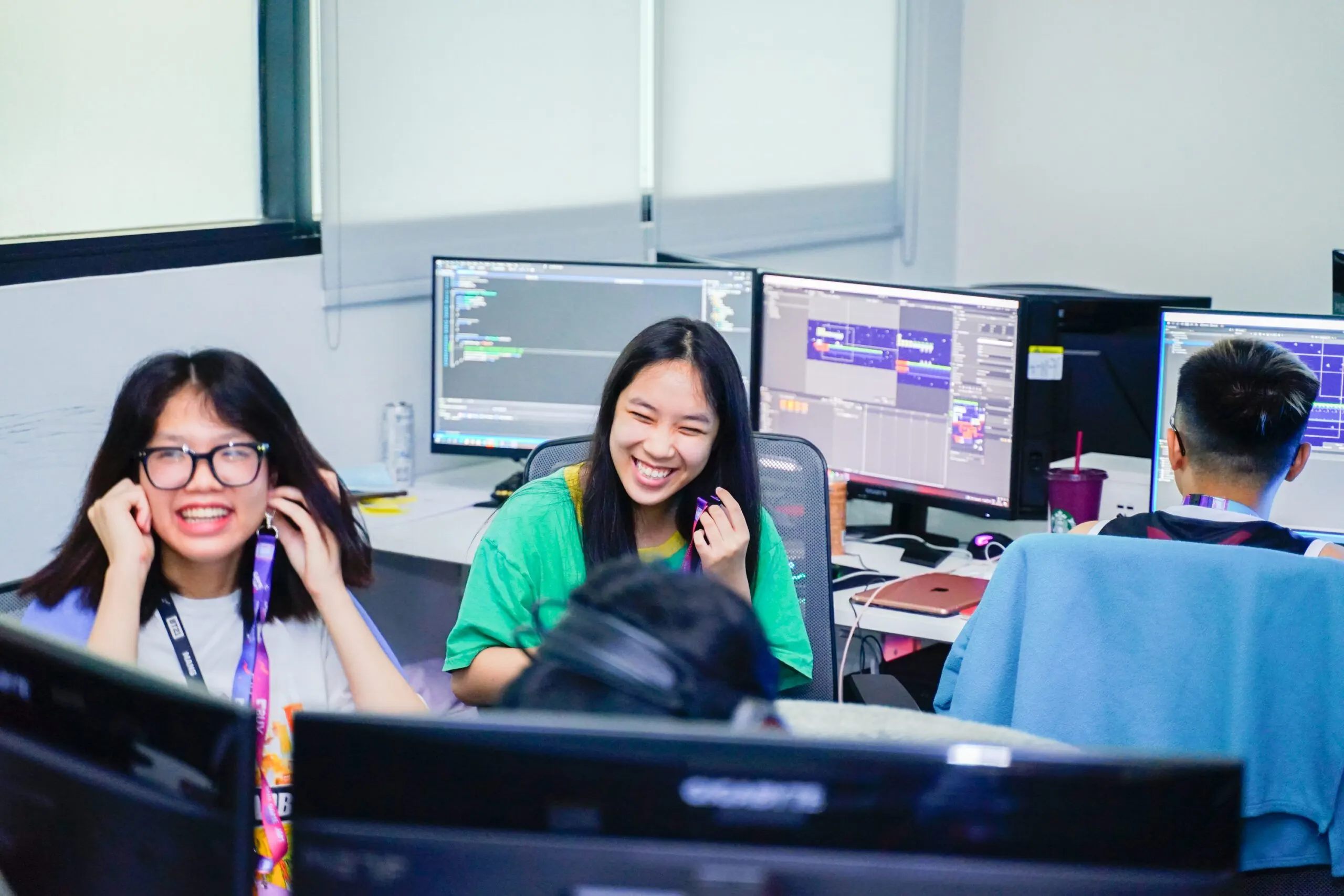 BUV students collaborate on game development projects in a computer lab