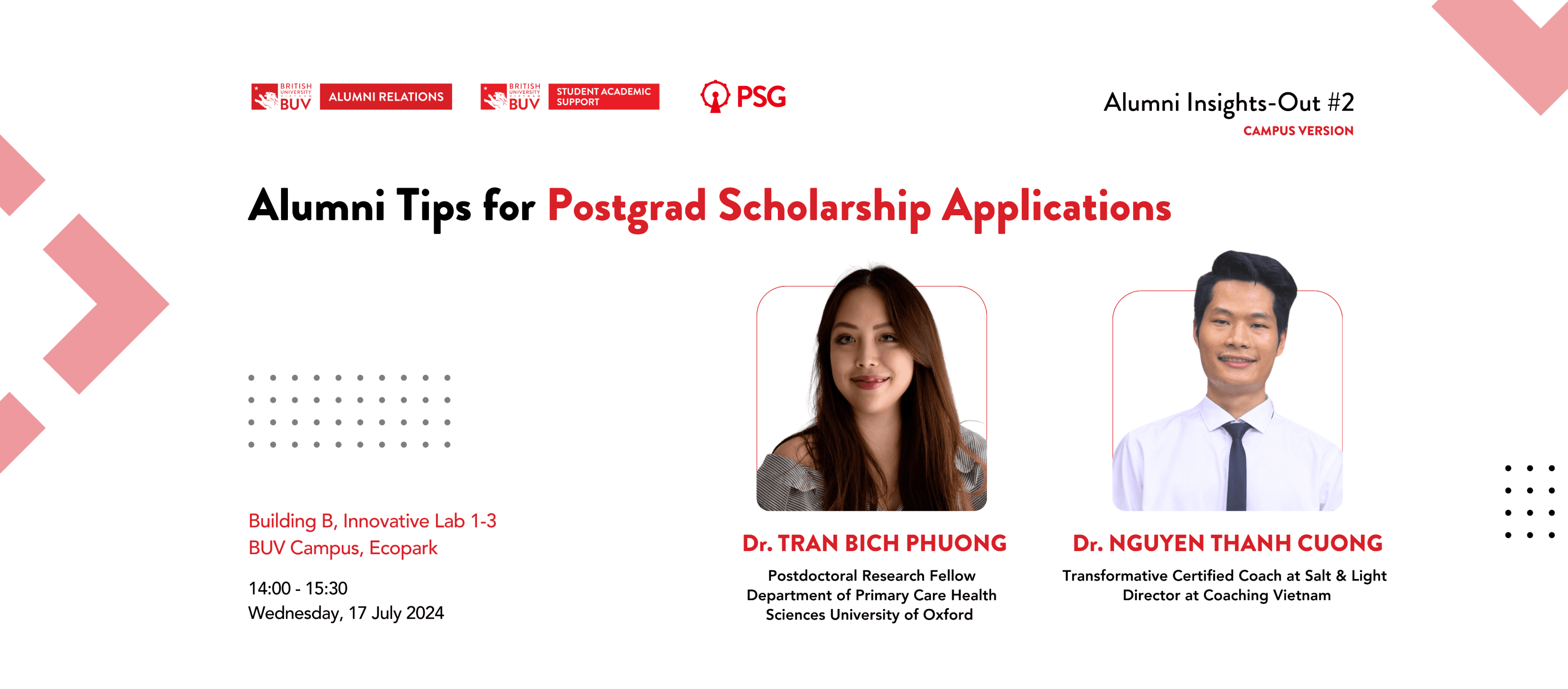 BUV alumni tips for postgraduate scholarship applications with Dr. Tran Bich Phuong and Dr. Nguyen Thanh Cuong