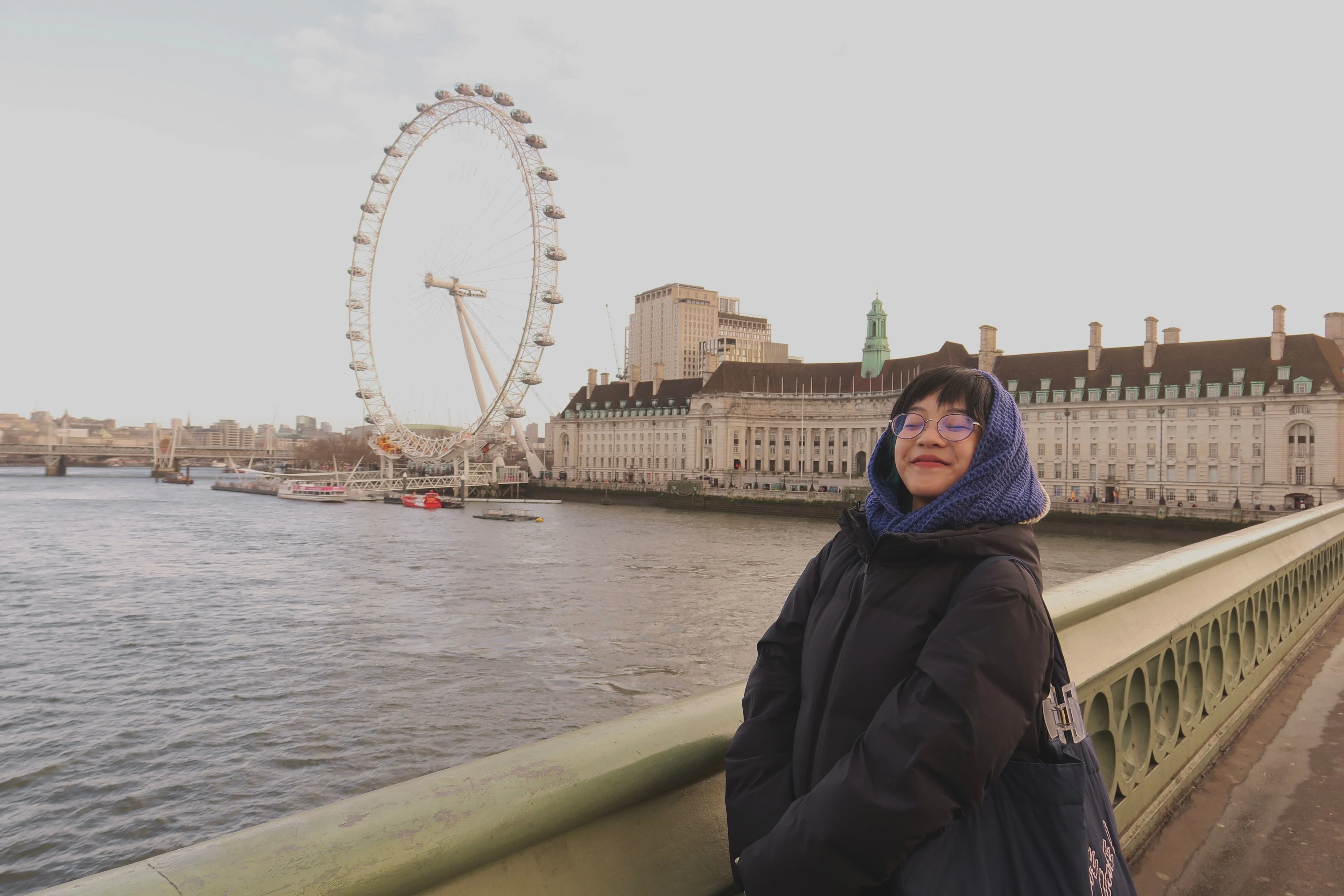 BUV student visiting the London Eye and River Thames from Westminster Bridge, London, UK