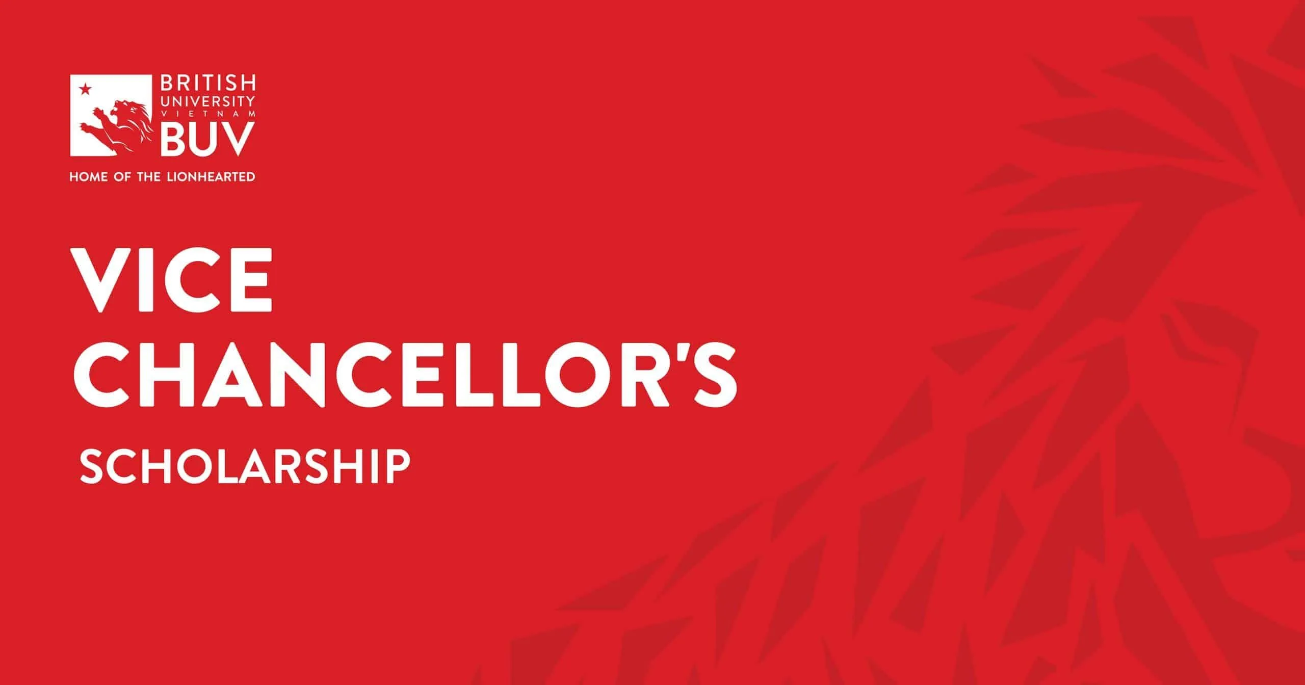 BUV Vice Chancellor’s Scholarship red banner with British University Vietnam logo and lion emblem