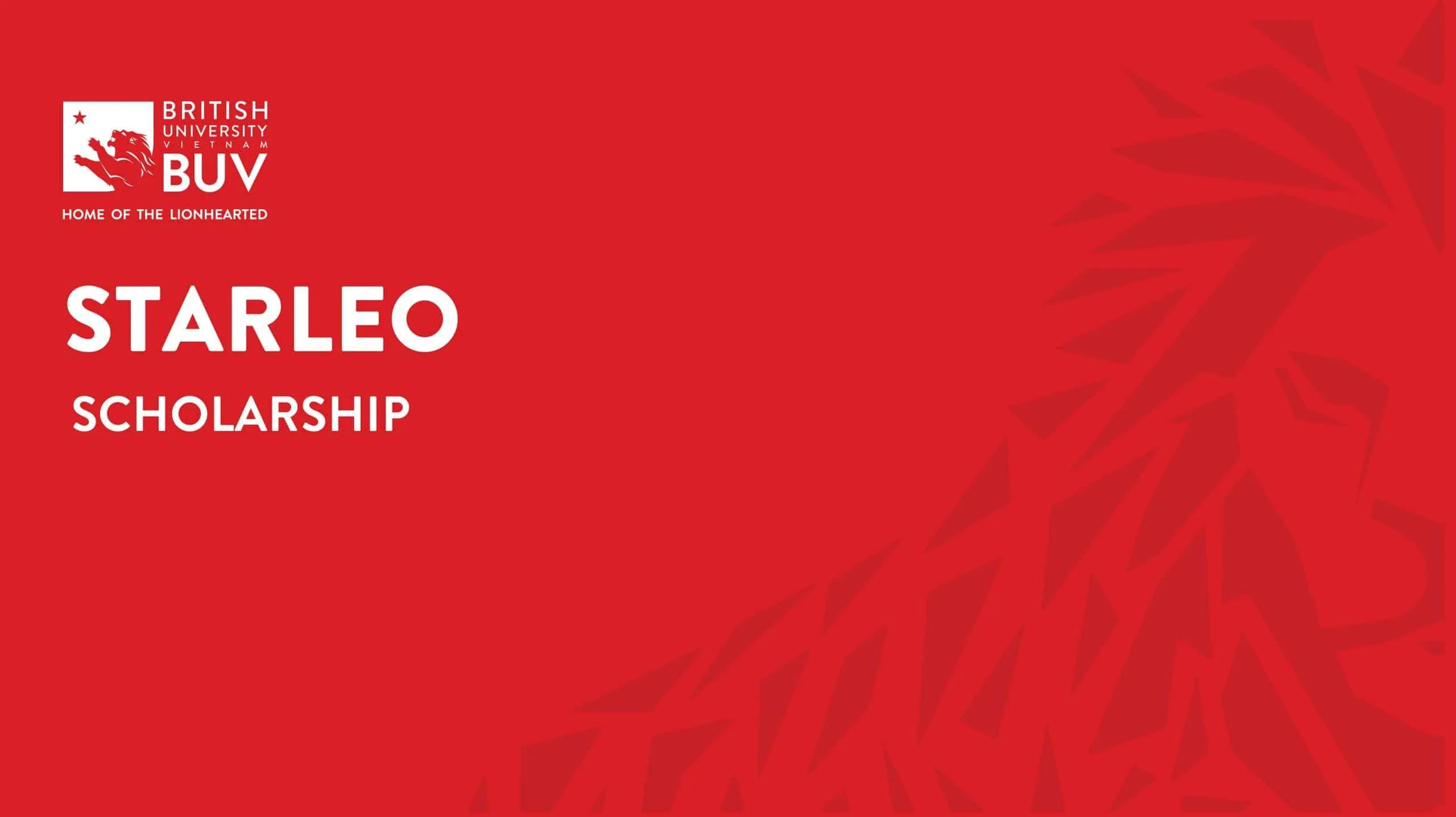 BUV Starleo Scholarship banner featuring the British University Vietnam logo and red lion design