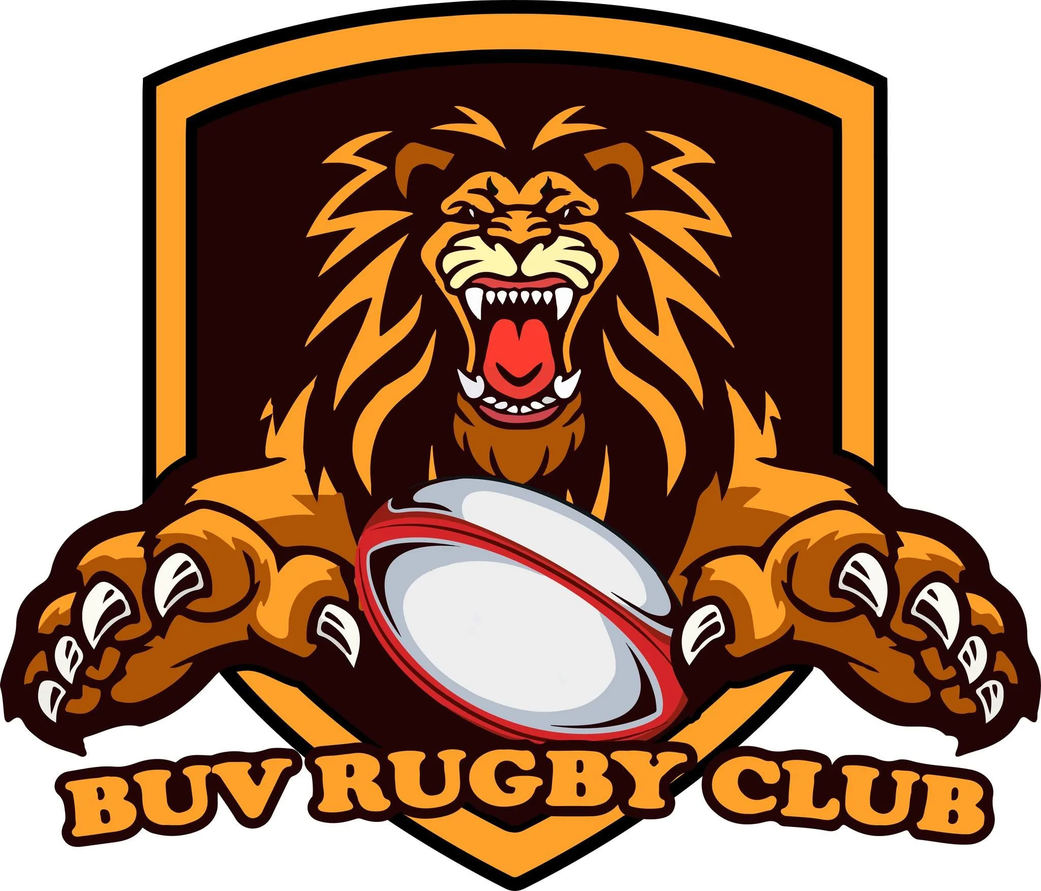 Logo BUV Rugby Club với sư tử gầm ôm bóng bầu dục, câu lạc bộ thể thao Đại học Anh Quốc Việt Nam