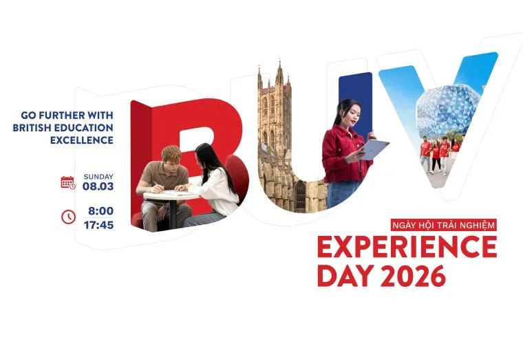 Alt text: **Experience Day 2026 event thumbnail featuring British University Vietnam branding, students, and Big Ben with the dates and time (Sunday 08.03, 8:00–17:45).**