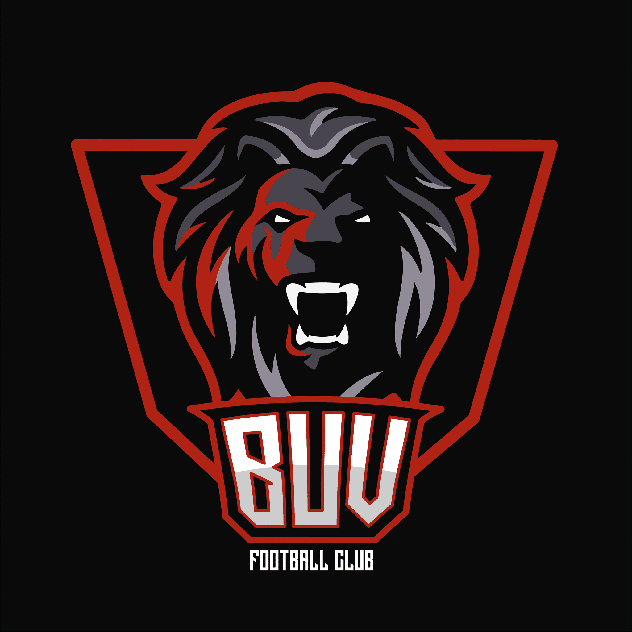 British University Vietnam (BUV) Football Club logo with a roaring lion in red, black and grey