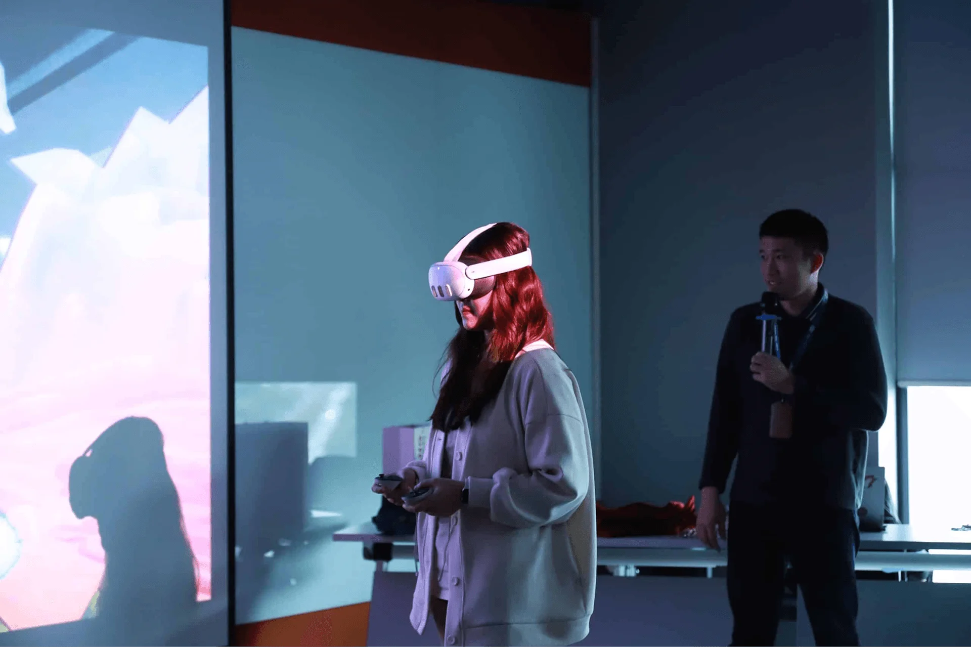 BUV student wearing a VR headset during an immersive technology demonstration