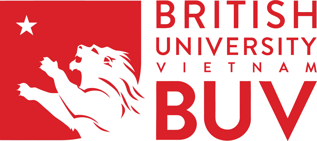 British University Vietnam (BUV) logo featuring a stylized British lion and red-and-black lettering.