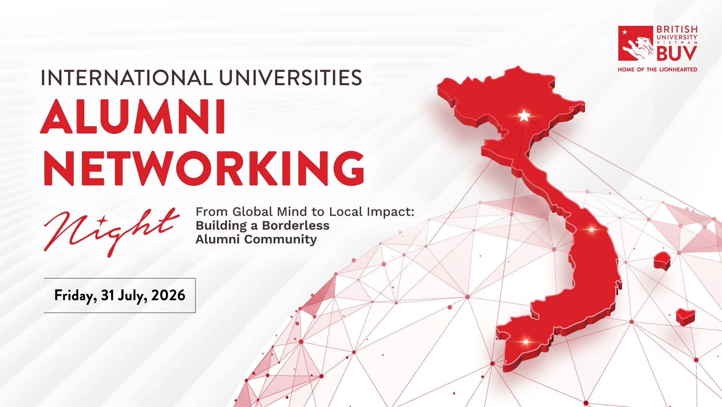 BUV International Universities Alumni Networking Night 2026, Pan Pacific Hanoi, 31 July 2026.