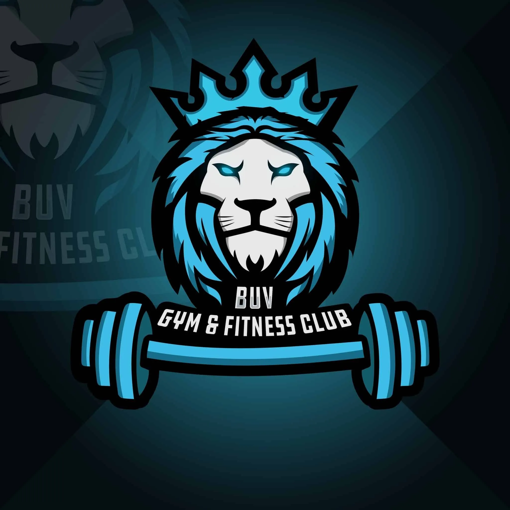 BUV Gym & Fitness Club logo featuring a crowned blue lion and barbell at British University Vietnam