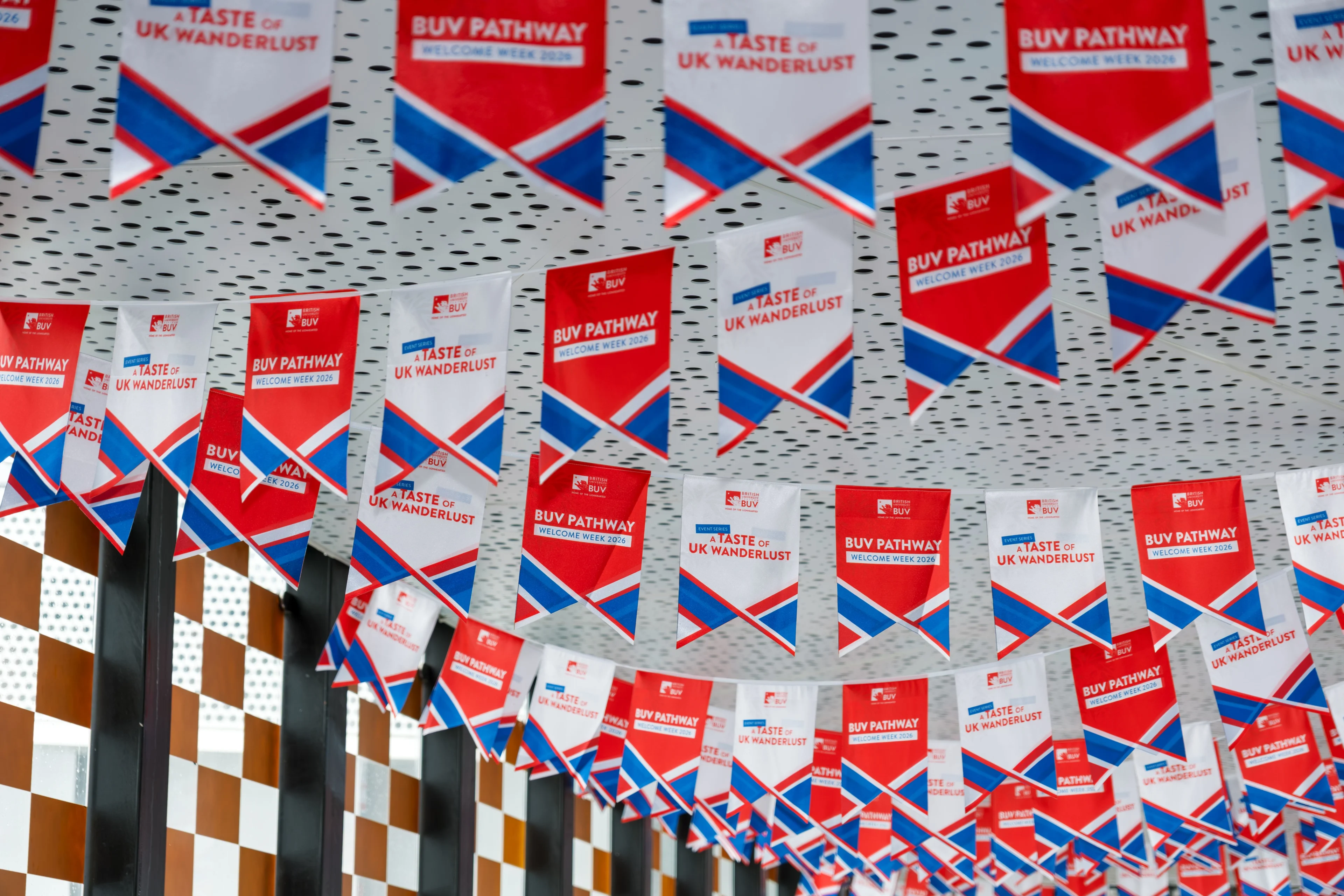 BUV Pathway Welcome Week 2026 banners featuring “A Taste of UK Wanderlust” at British University Vietnam