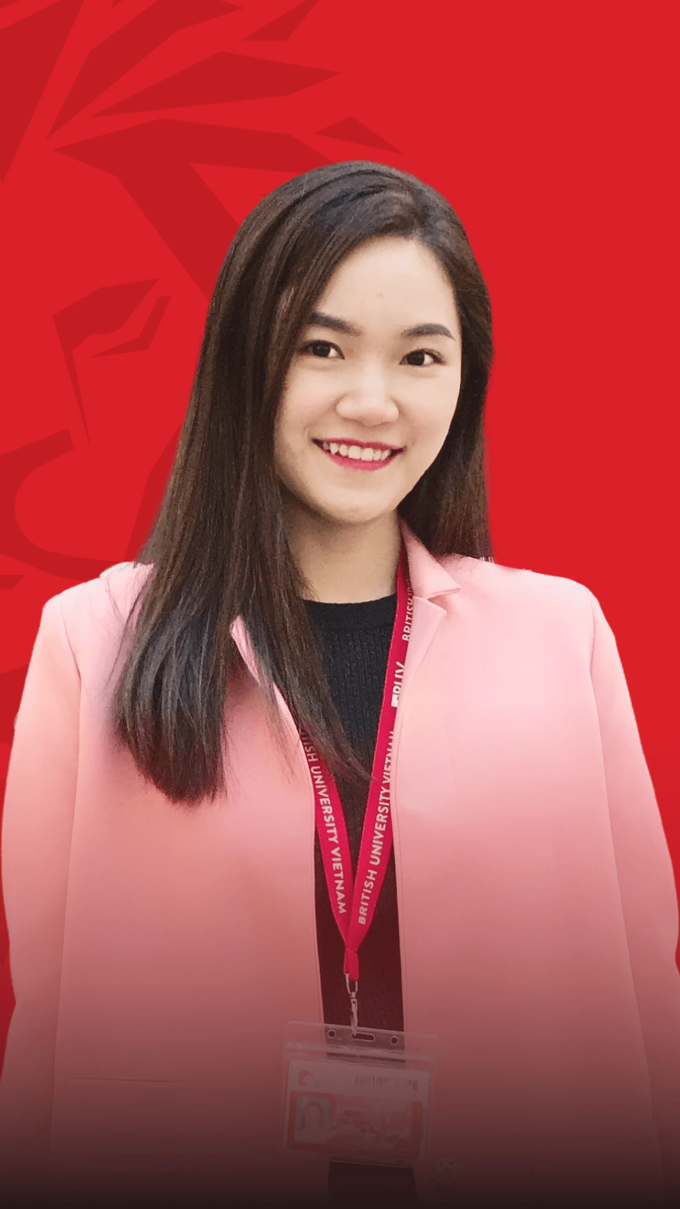 A smiling BUV alumnus portrait against a red background.