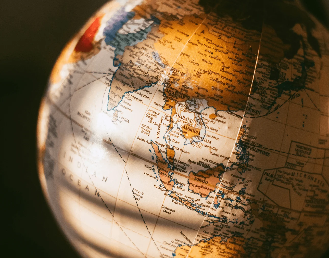 Vintage globe highlighting Vietnam and Southeast Asia for international education and global study