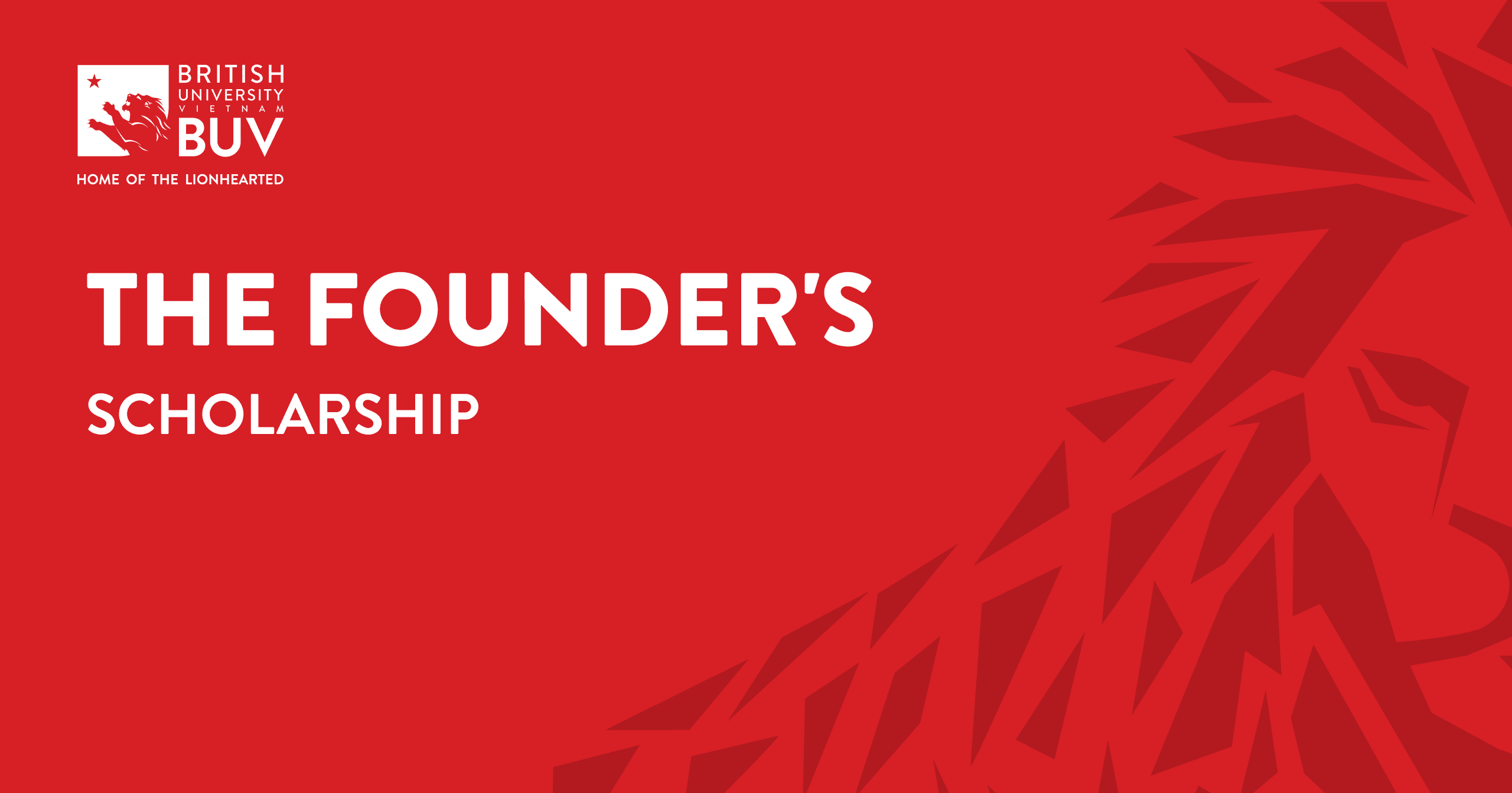 BUV The Founder’s Scholarship promotional banner with red lion design and British University Vietnam logo