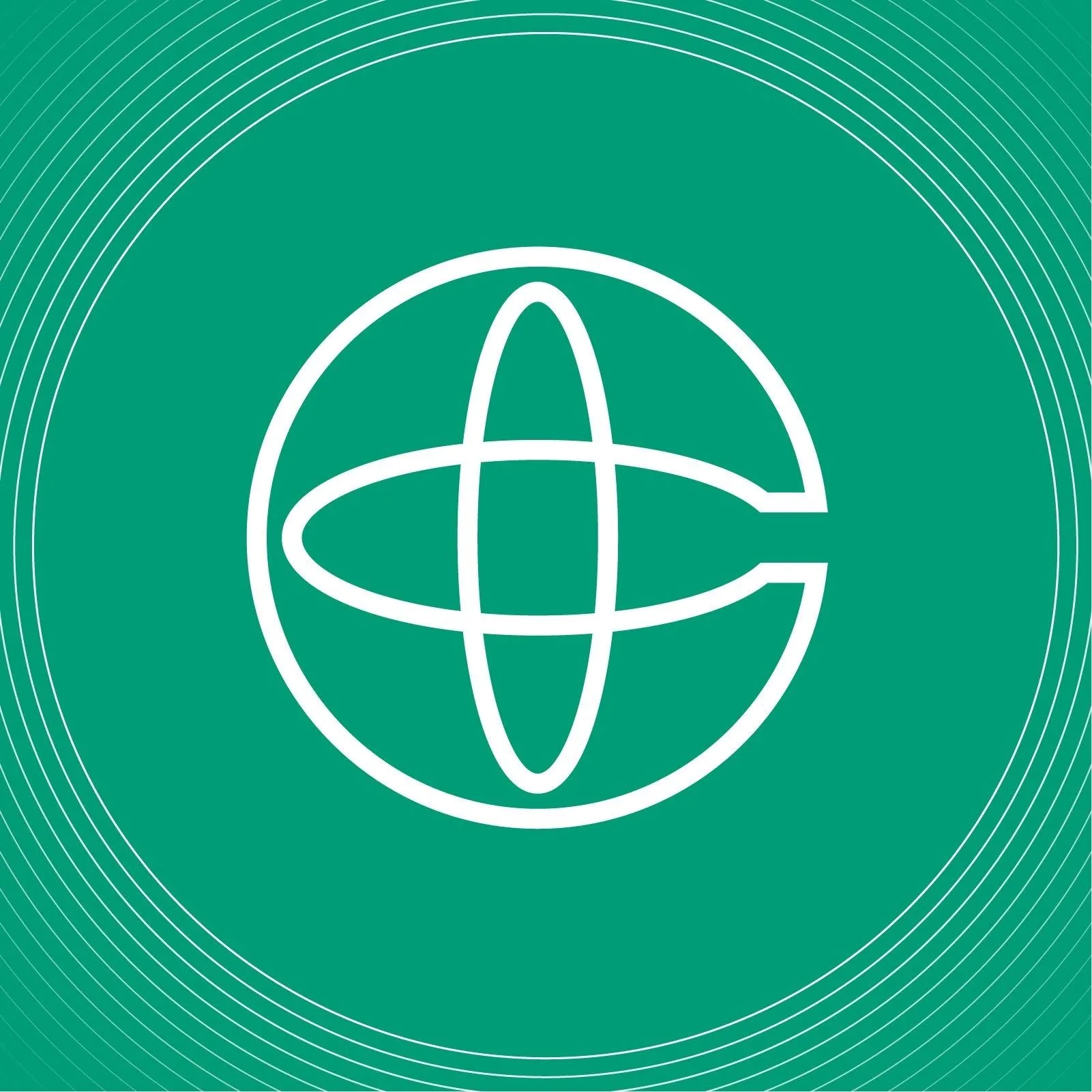 Coffilia logo with a white globe-inspired C monogram on a green background