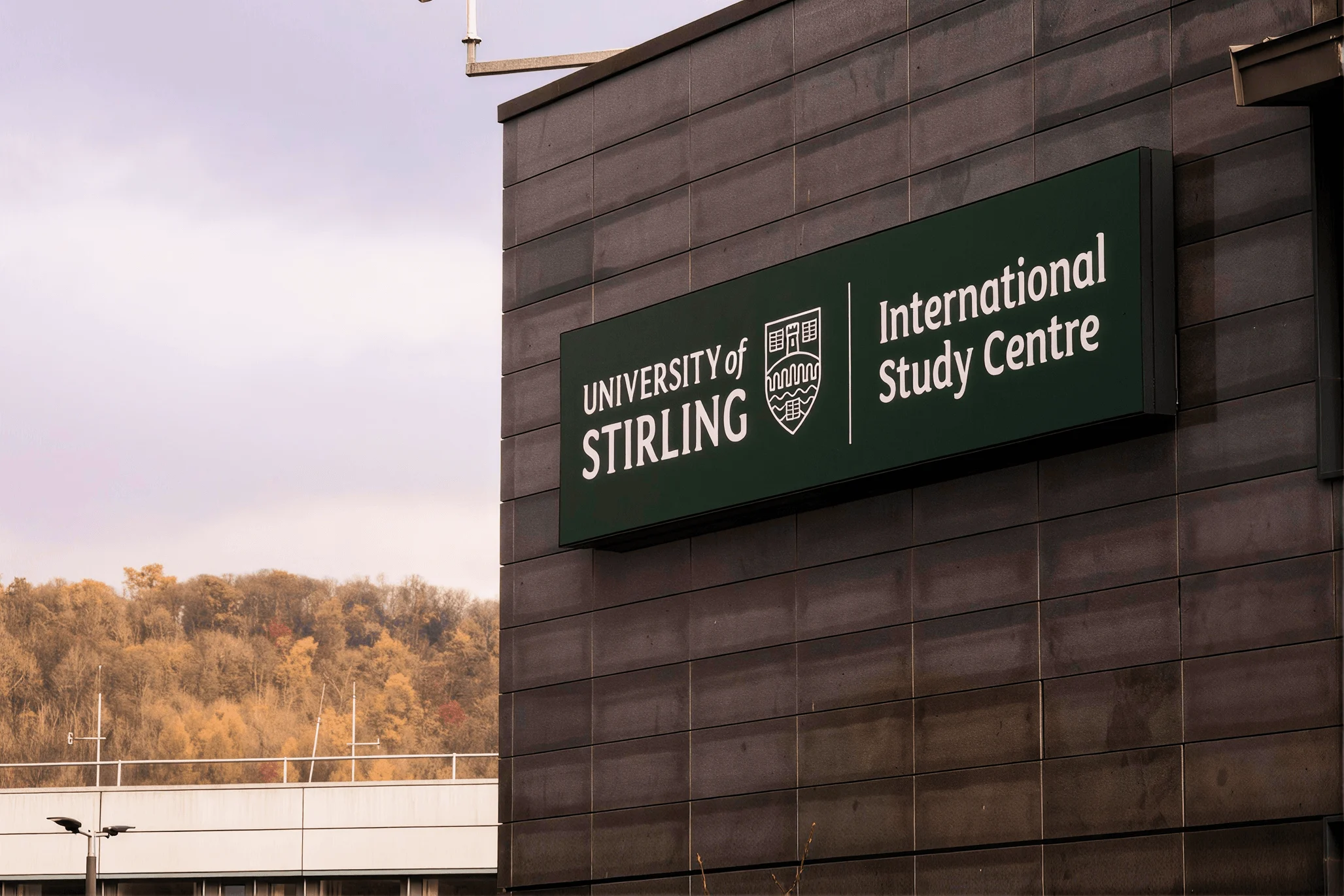 University of Stirling International Study Centre sign on a modern campus building in the UK