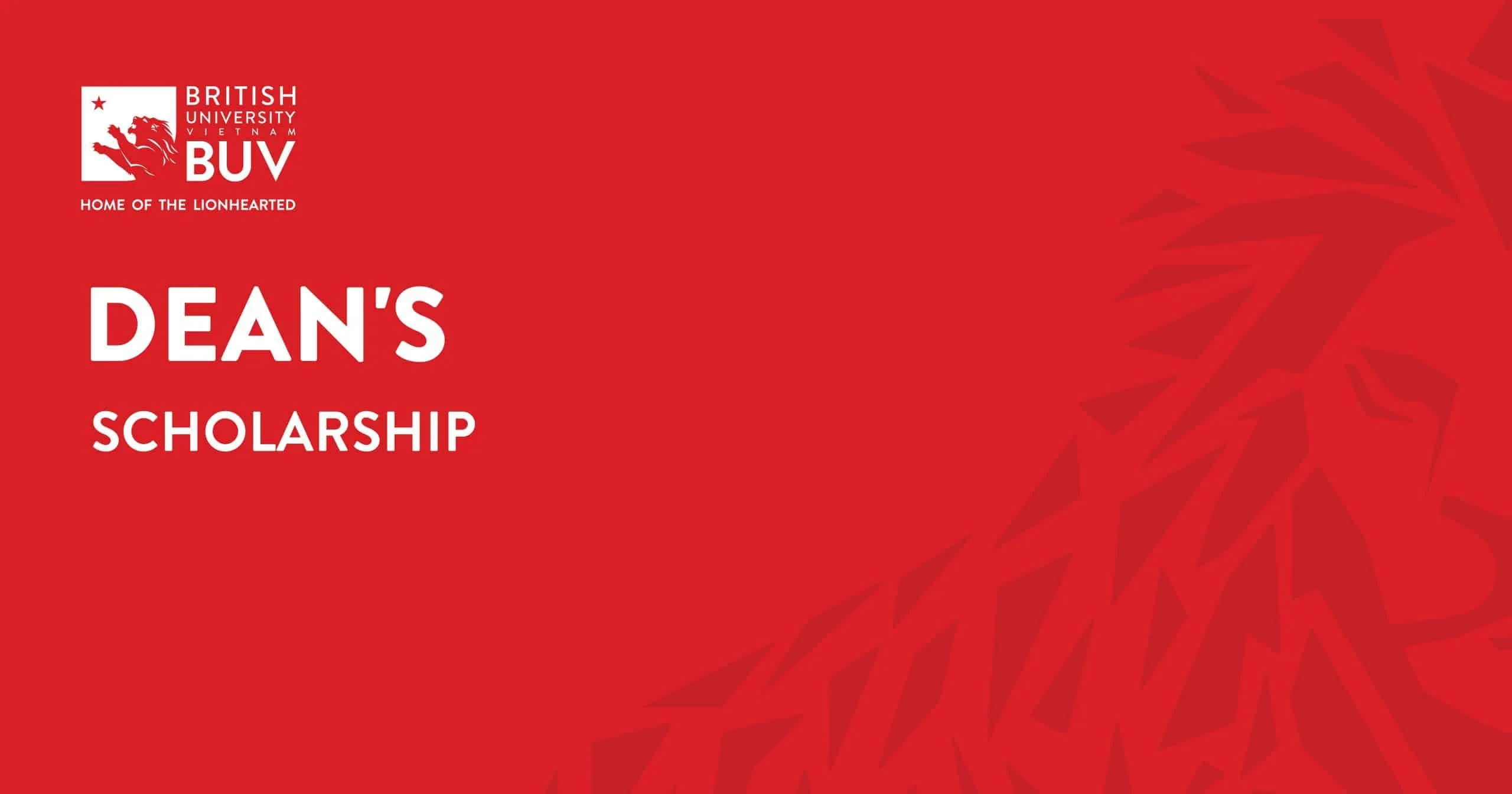 BUV Dean’s Scholarship announcement featuring the British University Vietnam logo and lionheart branding
