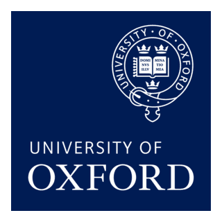 University of Oxford logo with white crest and lettering on a dark blue background